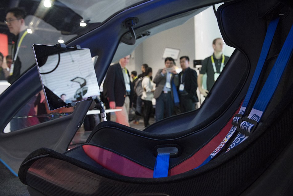 Chinese drone company EHang unveils the 184 Autonomous Aerial Vehicle at CES Las Vegas from the Las Vegas Convention Center in Las Vegas, Nev., on Wednesday Jan. 6, 2015. (Martin S. Fuentes for DailyMail.com)