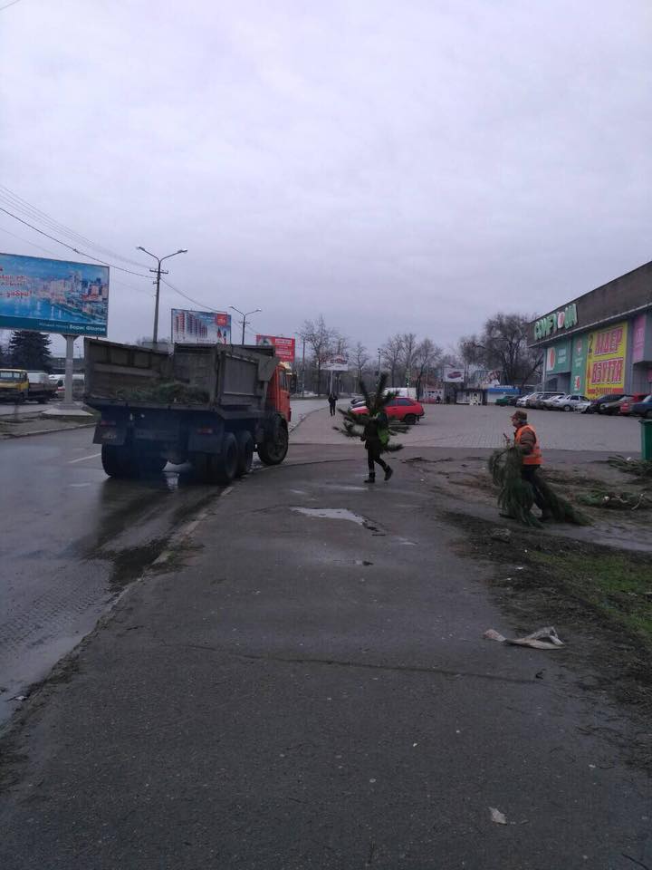 С улиц Днепра начали убирать брошенные елки. Новости Днепр