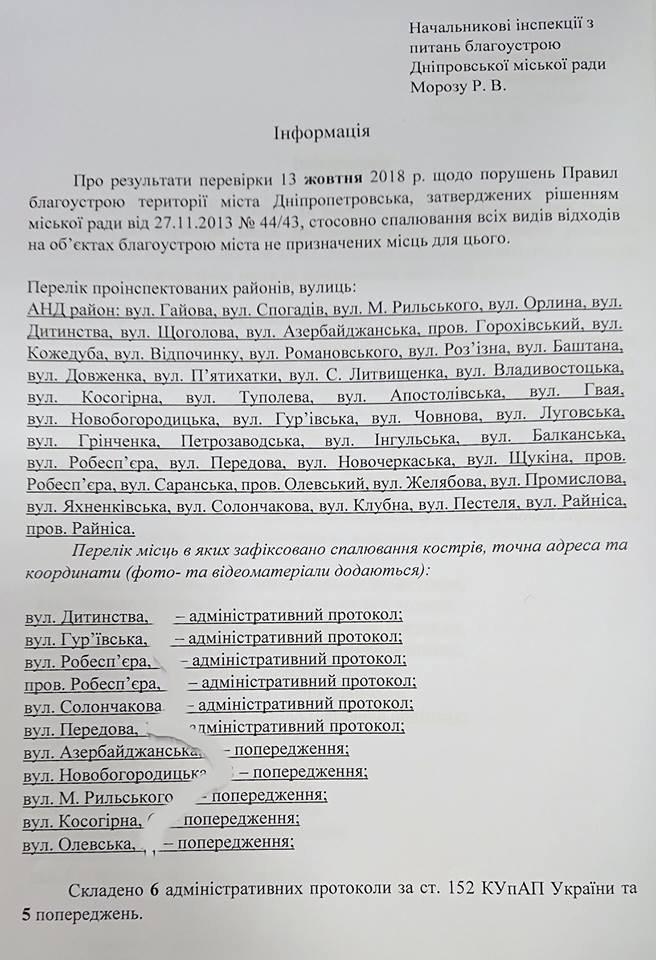 40 протоколов за день: в Днепре массово штрафуют "поджигателей листвы". Новости Днепра