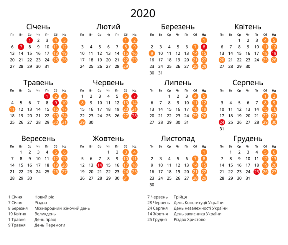 public holidays in ukraine 2020