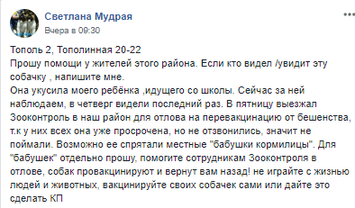 В Днепре на Тополе разыскивают агрессивную собаку. Новости Днепра