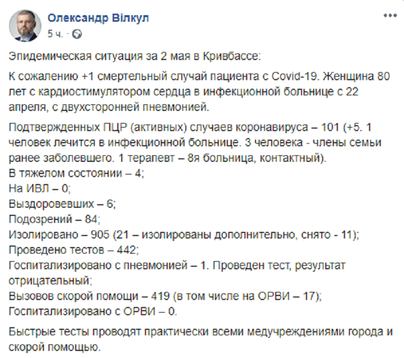 Коронавирус в Кривом Роге: умерла 80-летняя пациентка