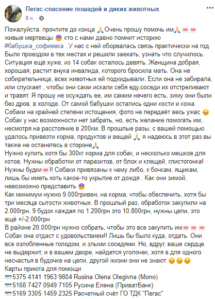 Под Днепром практически умирают от голода бабушка и ее 9 домашних питомцев