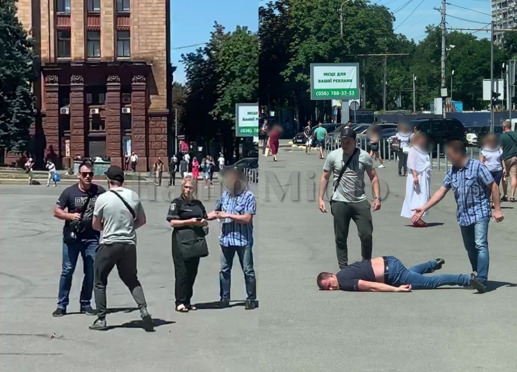 В центре Днепра "герой" парковки избил инспекторов и скрылся с места преступления (Видео)