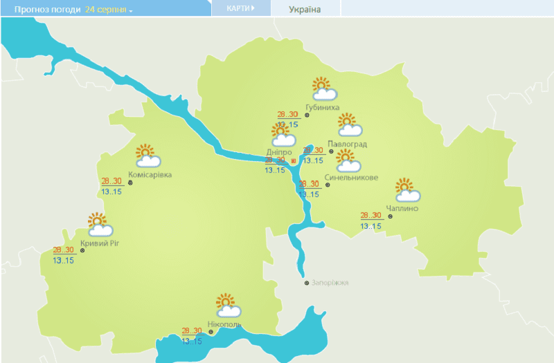 Какой будет погода в Днепре на День независимости