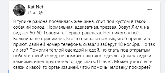 В Днепре на ж/м Северный дети забросали камнями бездомную, поселившуюся в тупике маршруток