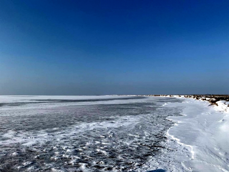 Молочный лиман, впадающий в Азовское море, полностью замерз