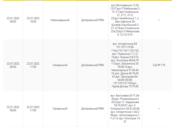 Масштабное отключение света 22 января (Адреса)  - новости Днепра