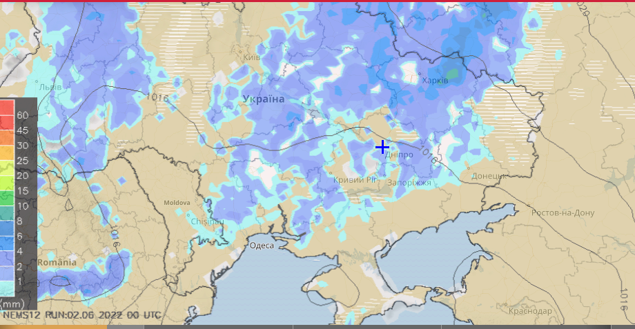 Карта осадков Днепр 2 июня - Наше Мисто