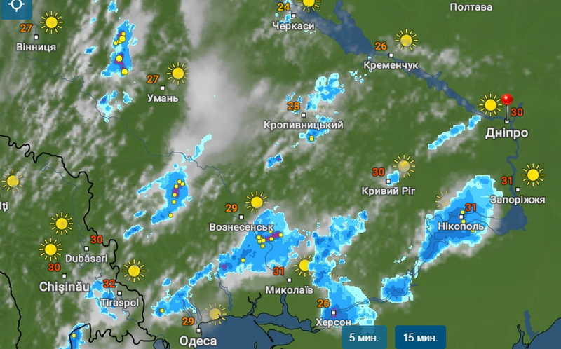 Карта осадков Днепр 2 июня - Наше Мисто
