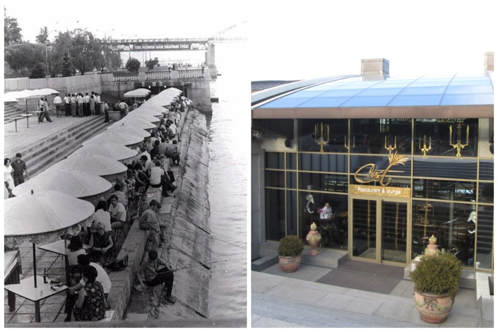 кафе в 80-е и современный ресторан на набережной Днепра 