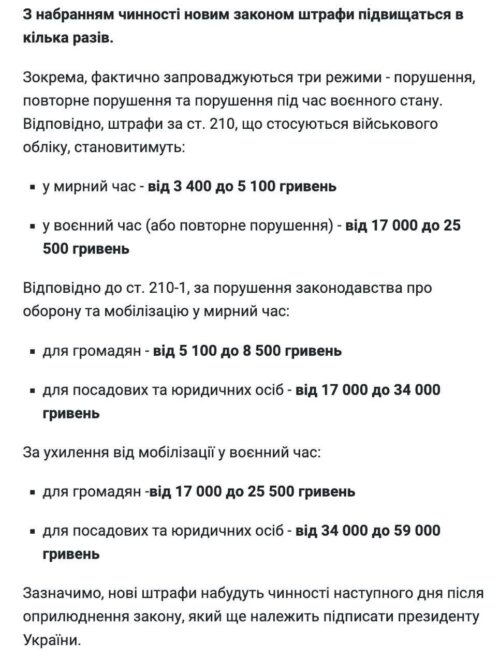 Президент України підписав закон про збільшення штрафу за ухилення від військового обліку 