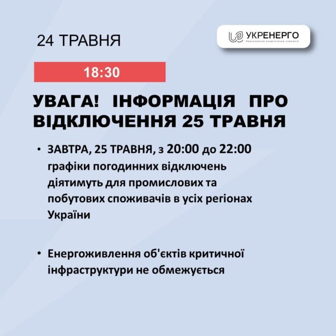 Завтра в Україні діятимуть графіки погодинних відключень: у які години не буде світла 