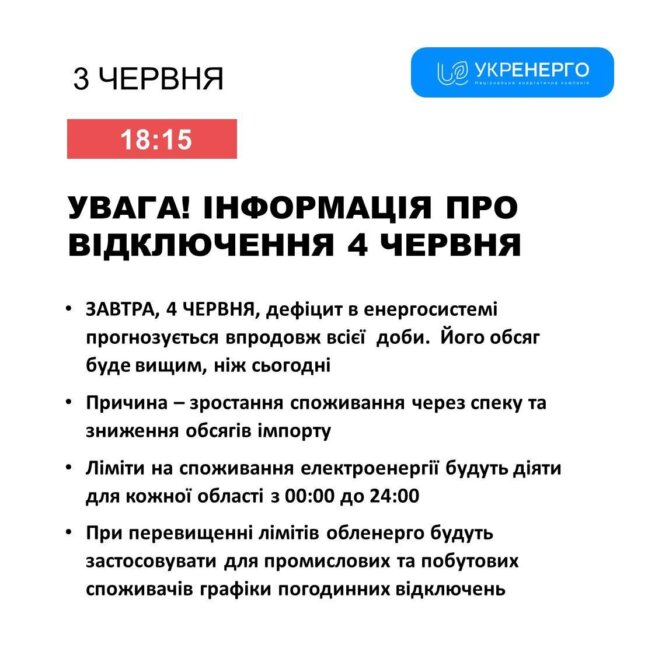 Завтра по всей Украине будут действовать лимиты на электричество 