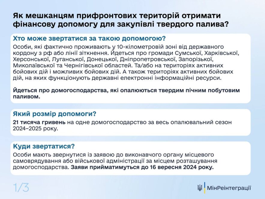 Фінансова допомога для купівлі твердого палива: хто з жителів Дніпропетровщини може отримати виплати та яка сума