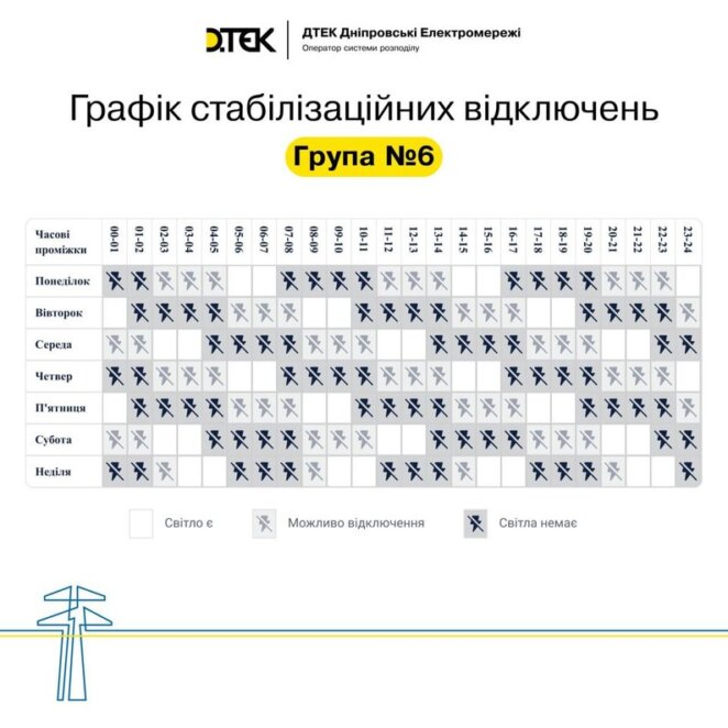 Як у Дніпрі будуть вимикати світло 18 листопада: групи відключення