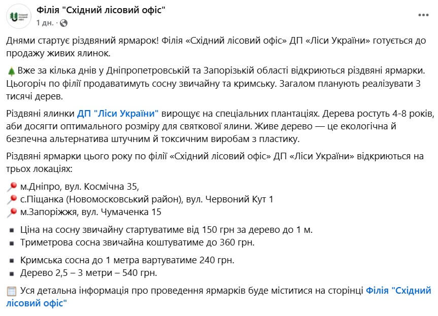 В Днепре можно купить елку или сосну по низким ценам.