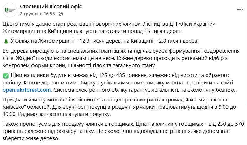 В Днепре можно купить елку или сосну по низким ценам.