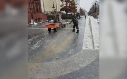 В парках и скверах Днепра работники зеленых зон борются с гололедом