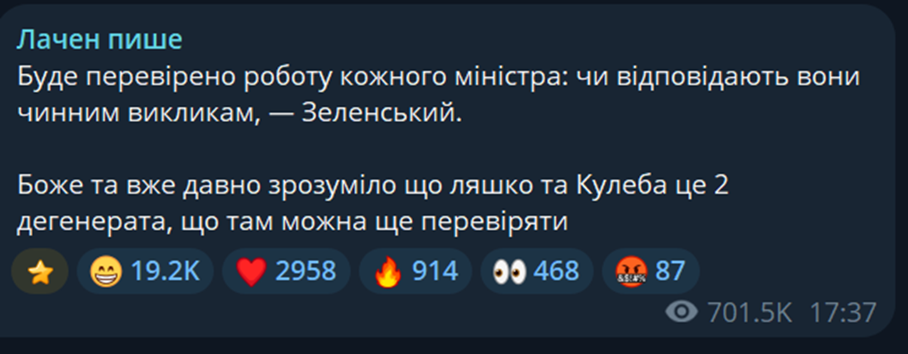 Канал «Лачен пише» поширює насилля та дискредитацію – громадянська платформа «Опора»