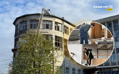 В Днепре студенческая молодежь помогает убирать обломки в поврежденной в результате атаки строительн...