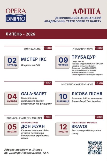 Куди піти у Дніпрі у липні 2026: афіша подій