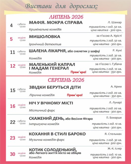 Куди піти у Дніпрі наступного тижня: афіша вистав і концертів